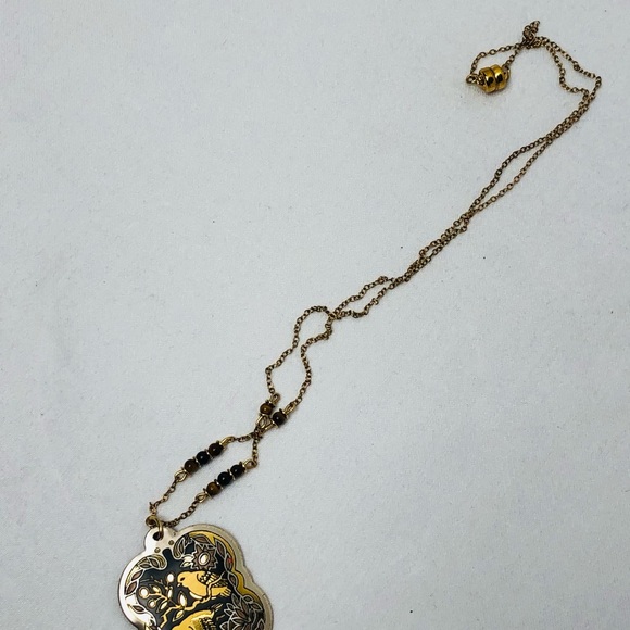 Franklin Mint Messenger of Love Pendant Cloisonné Jewelry Tiger Eye Beads 24k - Picture 3 of 5